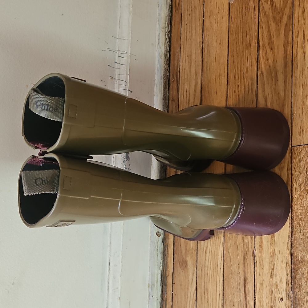 Chloe Green And Brown Betty Rain Boots - Picture 9 of 12